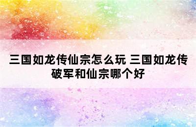 三国如龙传仙宗怎么玩 三国如龙传破军和仙宗哪个好